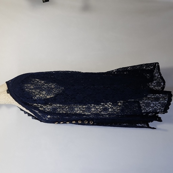 Beautiful U Women's Navy Blue Crochet Lace Scalloped Hem Button Front Cardigan L - Picture 8 of 15